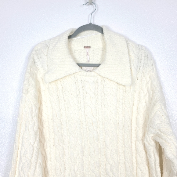 FREE PEOPLE Laurel Cable Knit Chunky Moonglow Ivory Sweater - Picture 10 of 13